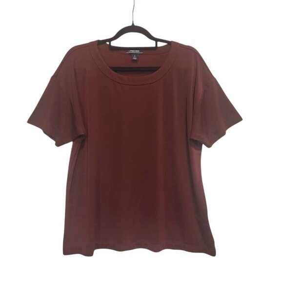 Land's End Stretchy Top Women Size 14-16 Burgundy Half Sleeve Pullover - Picture 2 of 9